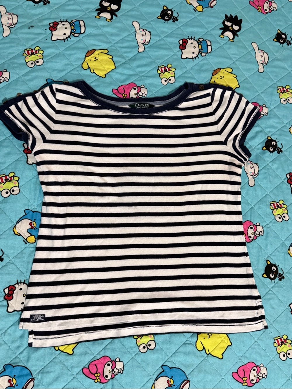 Ralph Lauren White & Navy Striped Short Sleeve Tee